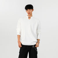 ワッフル長袖Tシャツ メンズ — スタンドカラーのオーバーサイズカットソー コットン素材