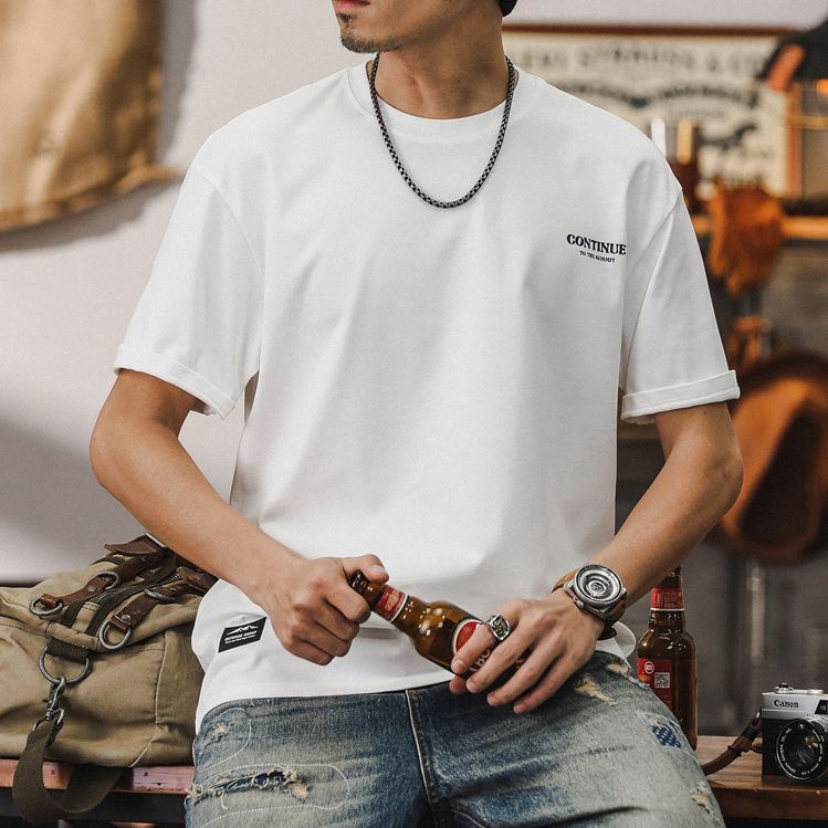 メンズ コットンアウトドアバックプリントTシャツ — ネイチャーグラフィックのビッグシルエット半袖