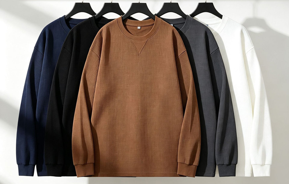 サーマル長袖Tシャツ メンズ — ワッフル編みコットンのリラックスカットソー
