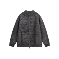 ニットカーディガン メンズ — ラグランスリーブのスタンドカラーウールニットブルゾン