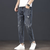 メンズデニムパンツ グレー系 ダメージリップド ストレート