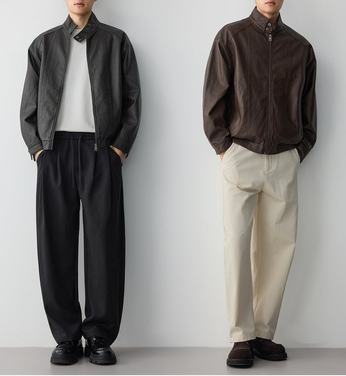 メンズフェイクレザージャケット2点（ブラック/ブラウン）フロントジップ