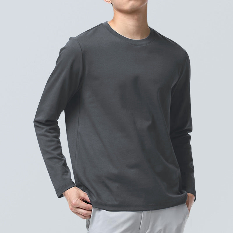 メンズ長袖ラウンドネックTシャツ（濃グレー）