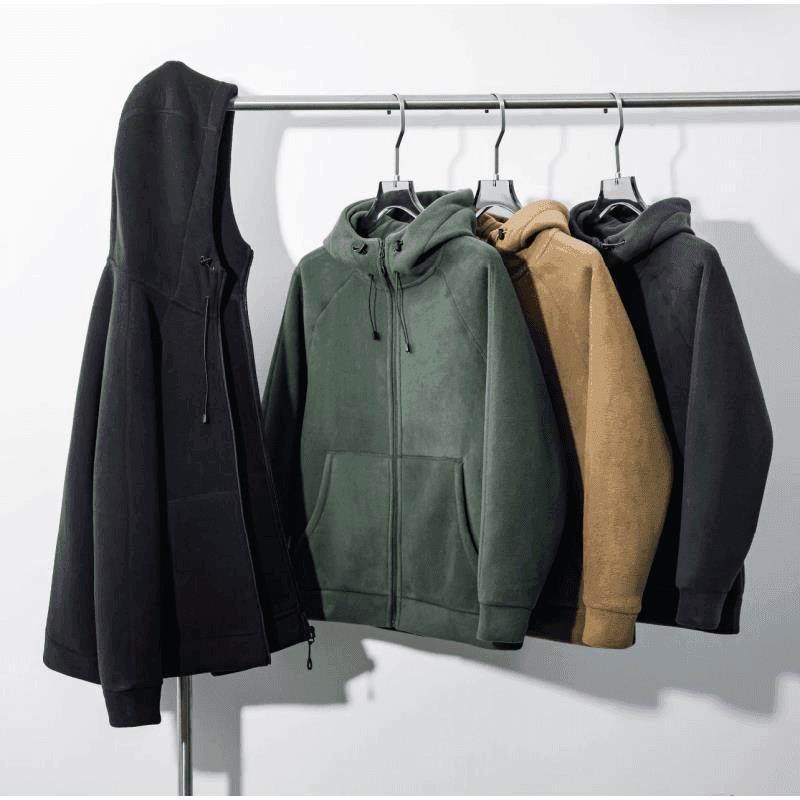 フリースジャケット メンズ — フード付きフルジップの厚手両面起毛で暖かい秋冬防寒アウター