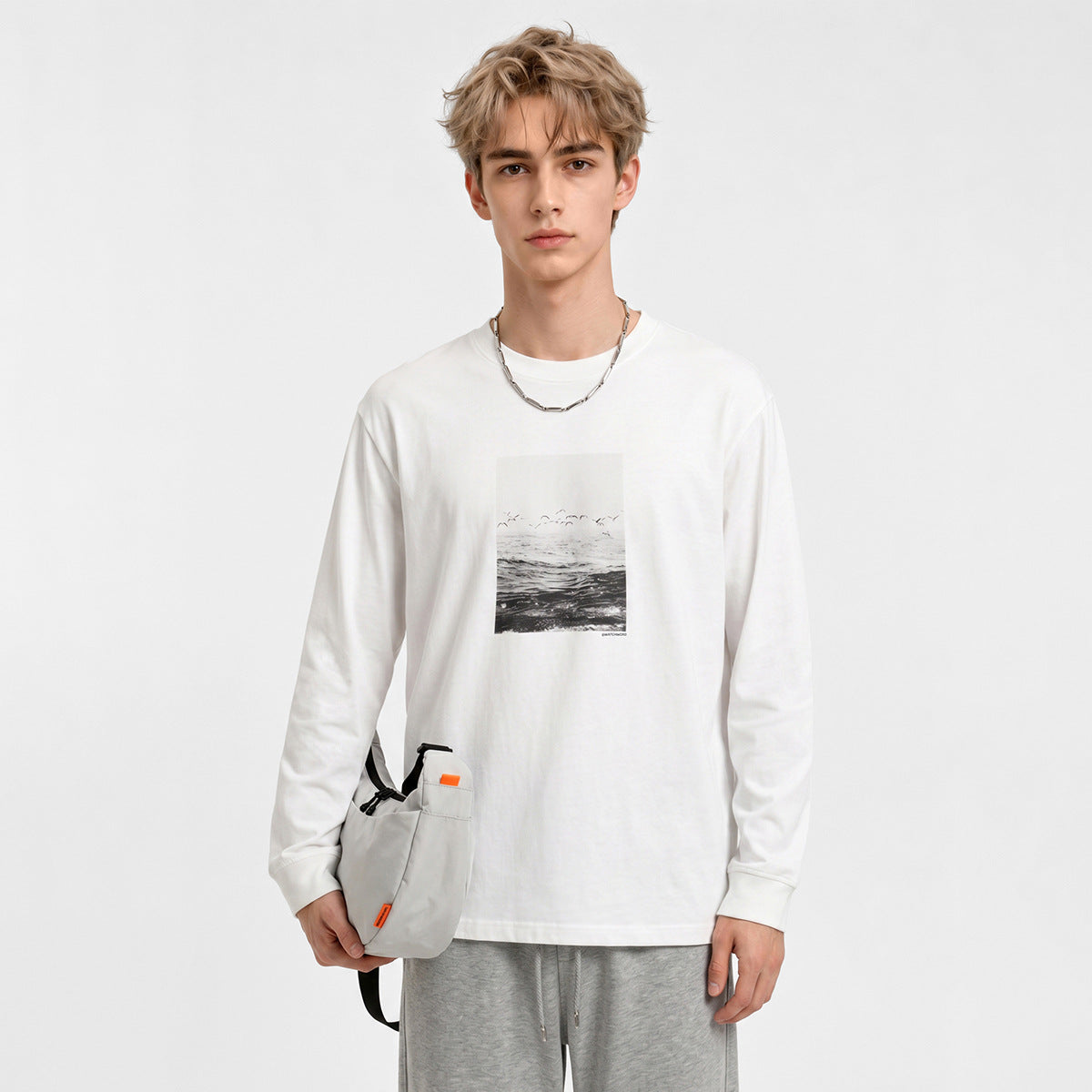 長袖Tシャツ メンズ — グラフィックプリントのオーバーサイズカジュアルコットンロンT