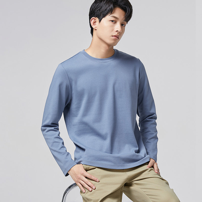 メンズ両面マーセライズドコットン長袖Tシャツ（ブルー）
