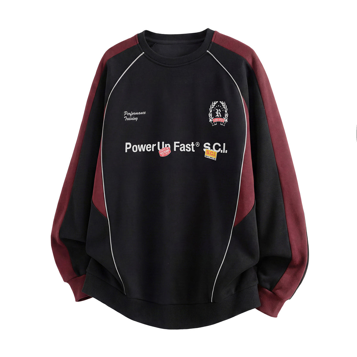 ラグランスウェット メンズ — カラーブロックのレトロスポーツクルーネック