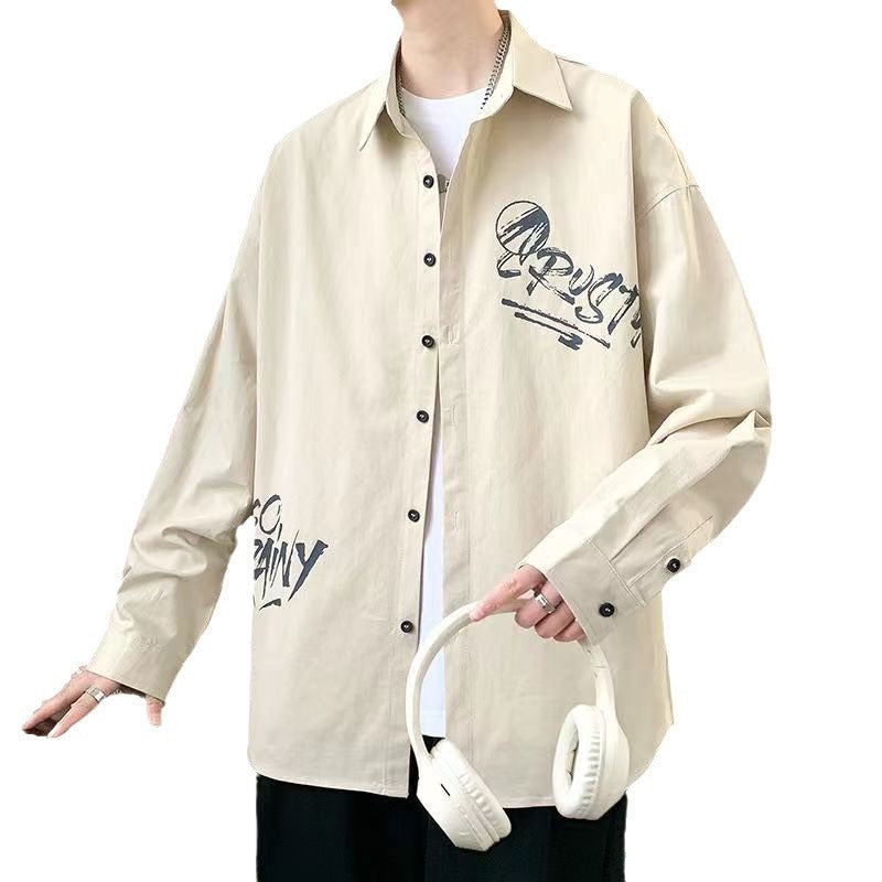 オーバーシャツ メンズ — グラフィックプリントのゆったりコットン長袖シャツ