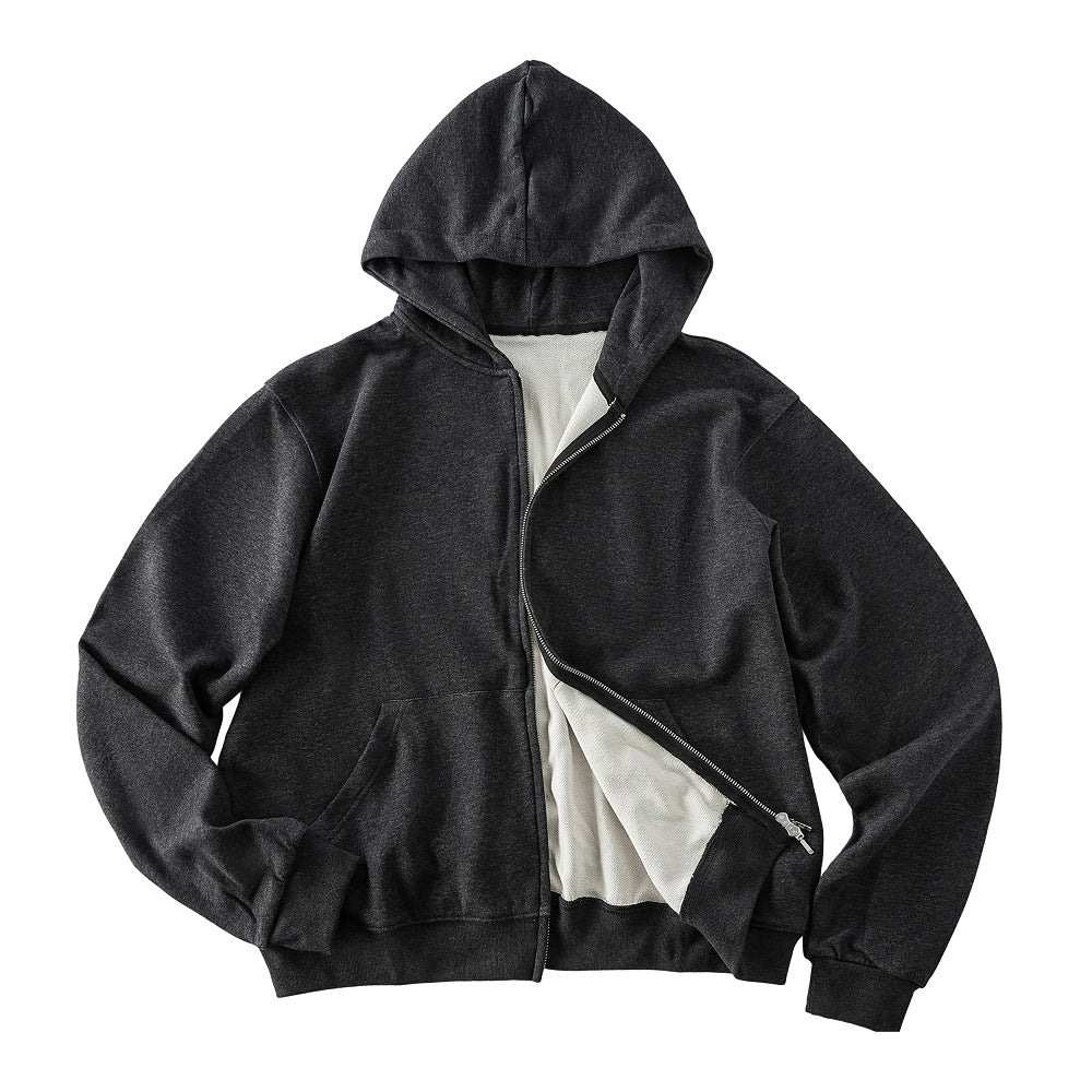 ジップアップパーカー メンズ — 裏毛コットンのポケット付きオーバーサイズフーディー