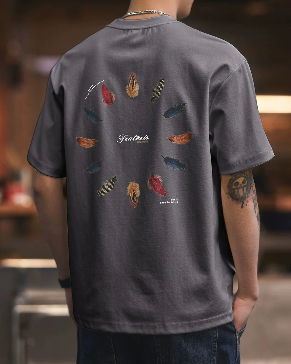 フェザーアートバックプリントTシャツ