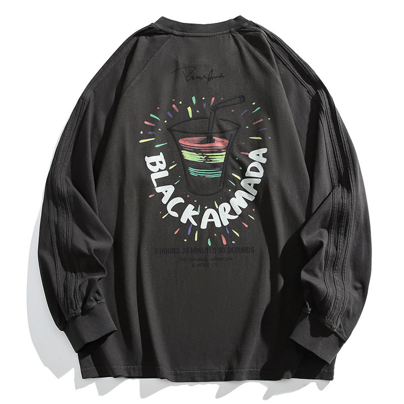 黒長袖Tシャツ 背面の大きなプリント（クルーネック）