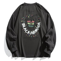 黒長袖Tシャツ 背面の大きなプリント（クルーネック）