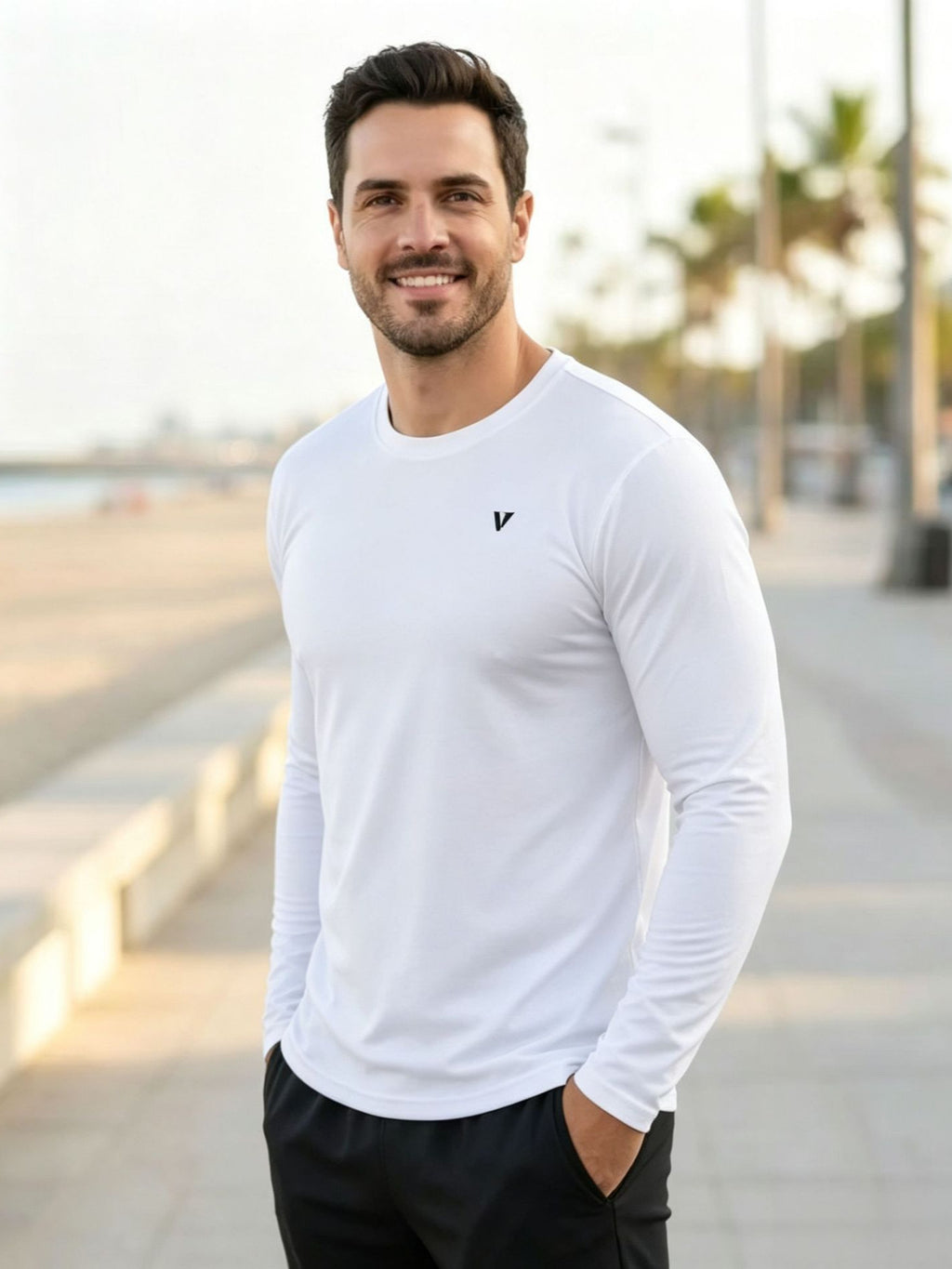 吸汗速乾ドライ長袖Tシャツ メンズ — ストレッチのスリムフィットスポーツカットソー