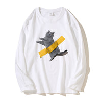 長袖Tシャツ メンズ — 猫プリントのゆったりコットンロンT