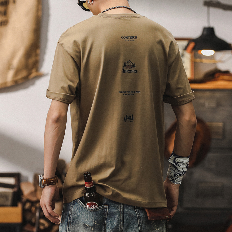 メンズ コットンアウトドアバックプリントTシャツ — ネイチャーグラフィックのビッグシルエット半袖