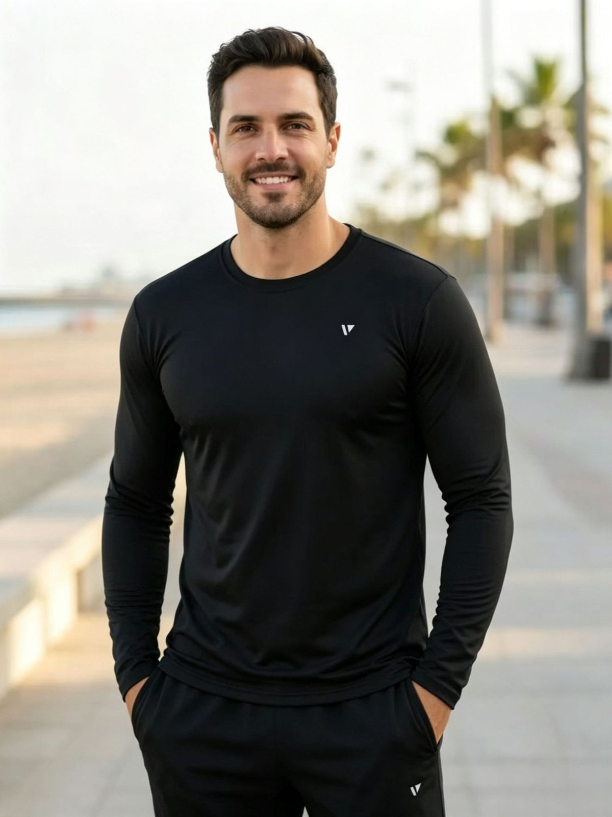 吸汗速乾ドライ長袖Tシャツ メンズ — ストレッチのスリムフィットスポーツカットソー
