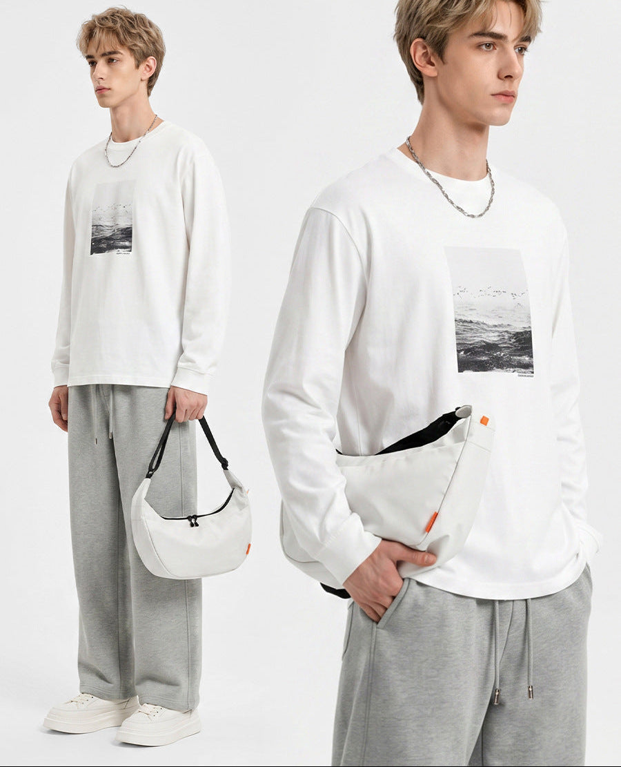長袖Tシャツ メンズ — グラフィックプリントのオーバーサイズカジュアルコットンロンT