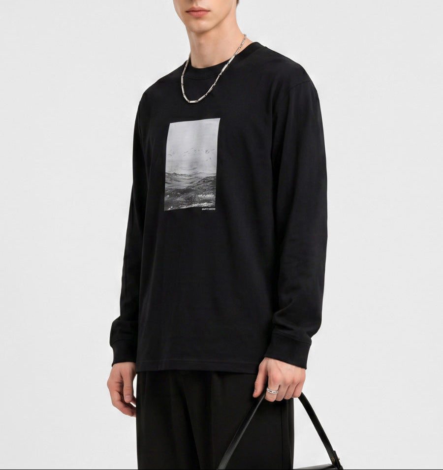 長袖Tシャツ メンズ — グラフィックプリントのオーバーサイズカジュアルコットンロンT