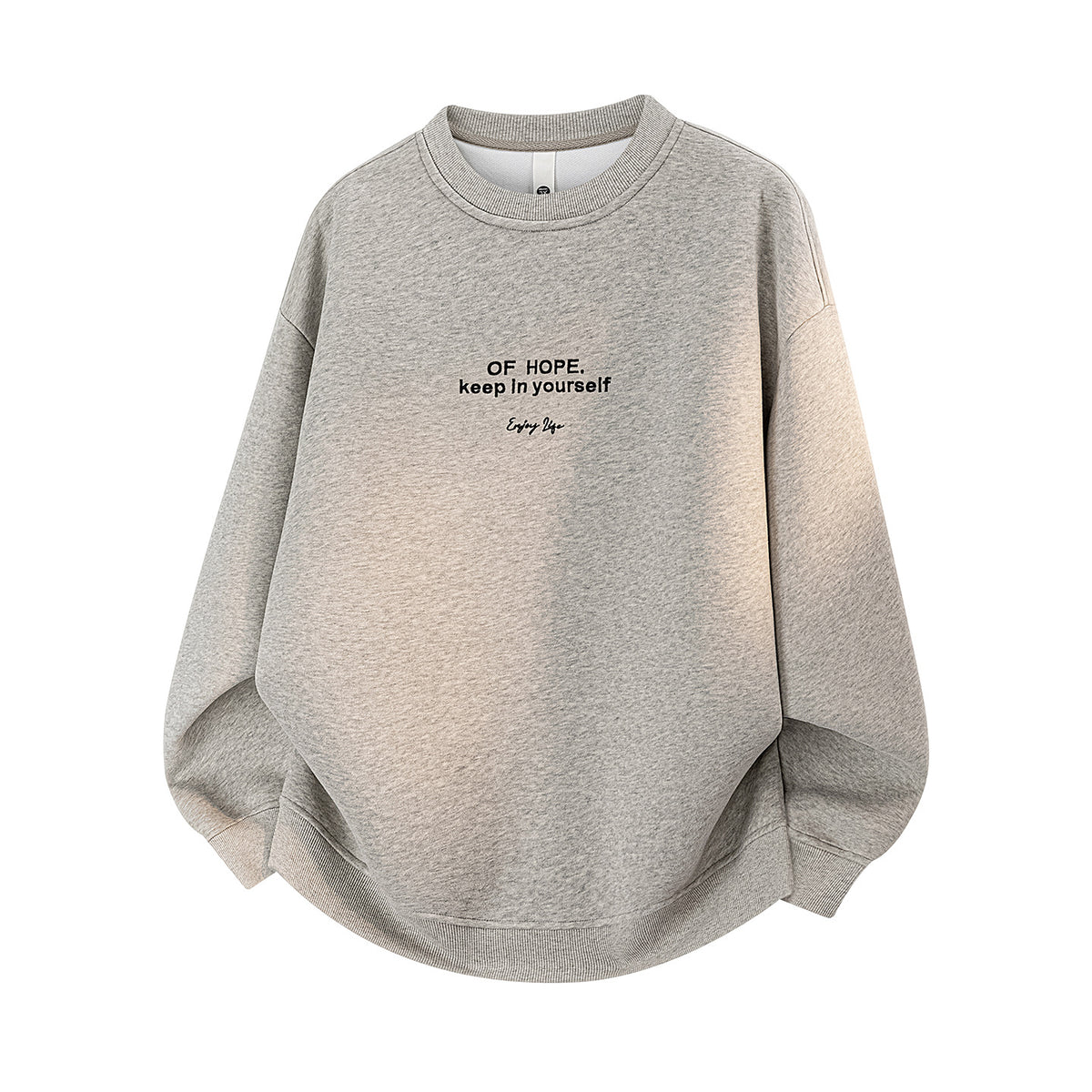 メンズ クルーネックスウェット ルーズフィット 文字刺繍入り（杢グレー）