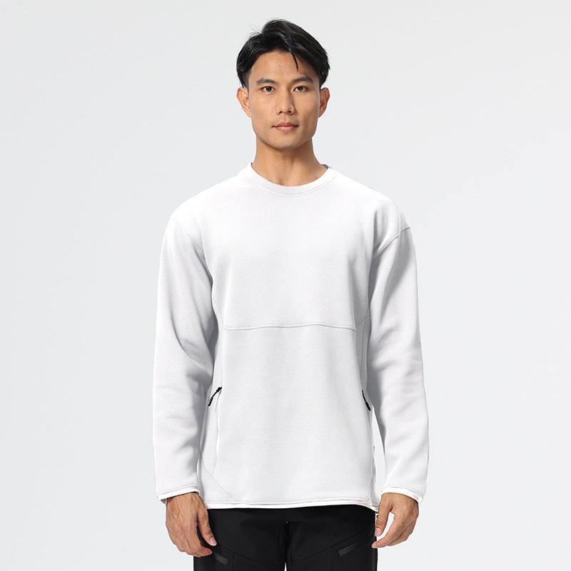 ニアオジアのホワイト長袖ラウンドネックTシャツ、シンプルな前面