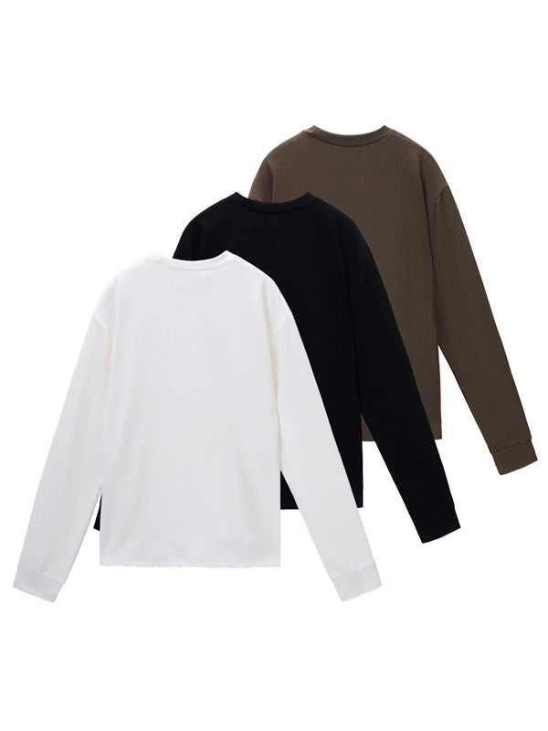長袖Tシャツ（白・黒・ブラウン）3色セット、クルーネック