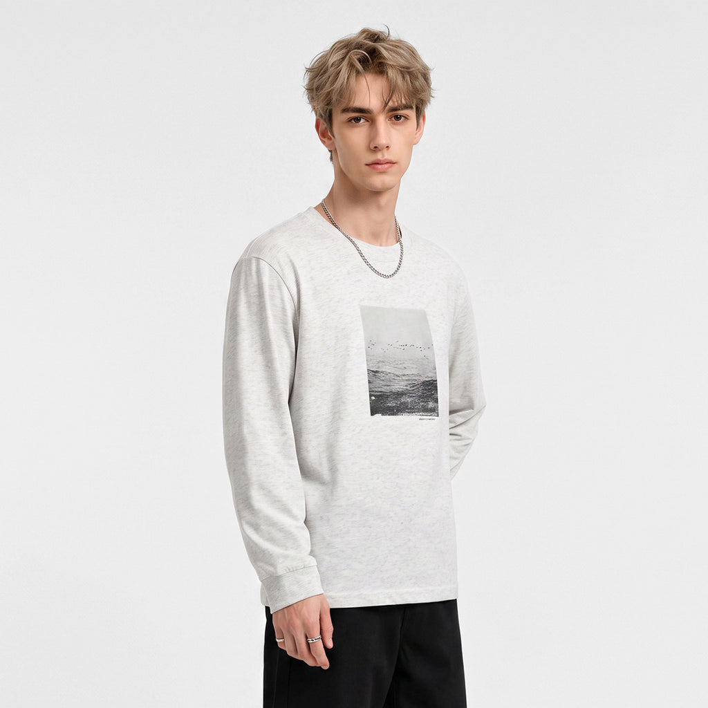 長袖Tシャツ メンズ — グラフィックプリントのオーバーサイズカジュアルコットンロンT