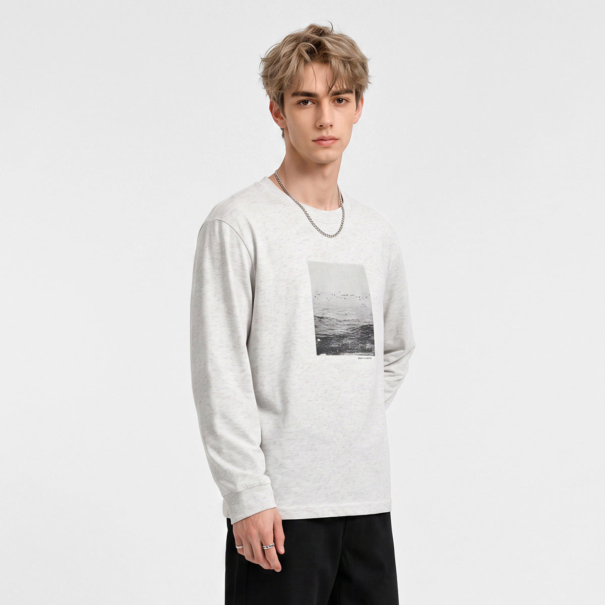 長袖Tシャツ メンズ — グラフィックプリントのオーバーサイズカジュアルコットンロンT
