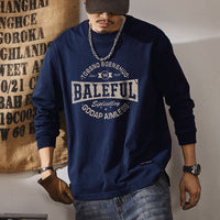 メンズ長袖Tシャツ（ネイビー）ラウンドネック、胸に「BALEFUL」プリント