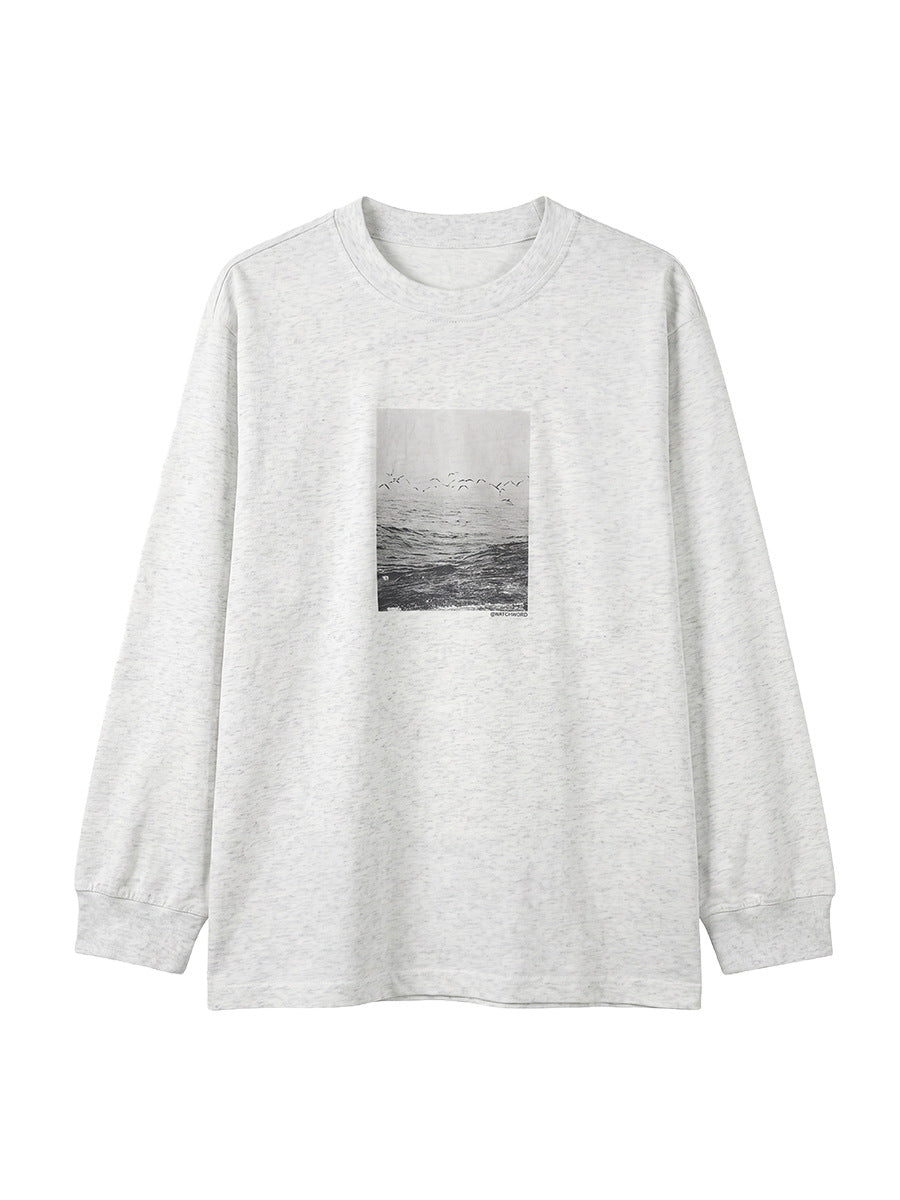 長袖Tシャツ メンズ — グラフィックプリントのオーバーサイズカジュアルコットンロンT