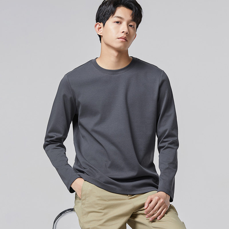 メンズ両面マーセライズドコットン長袖Tシャツ（ダークグレー）