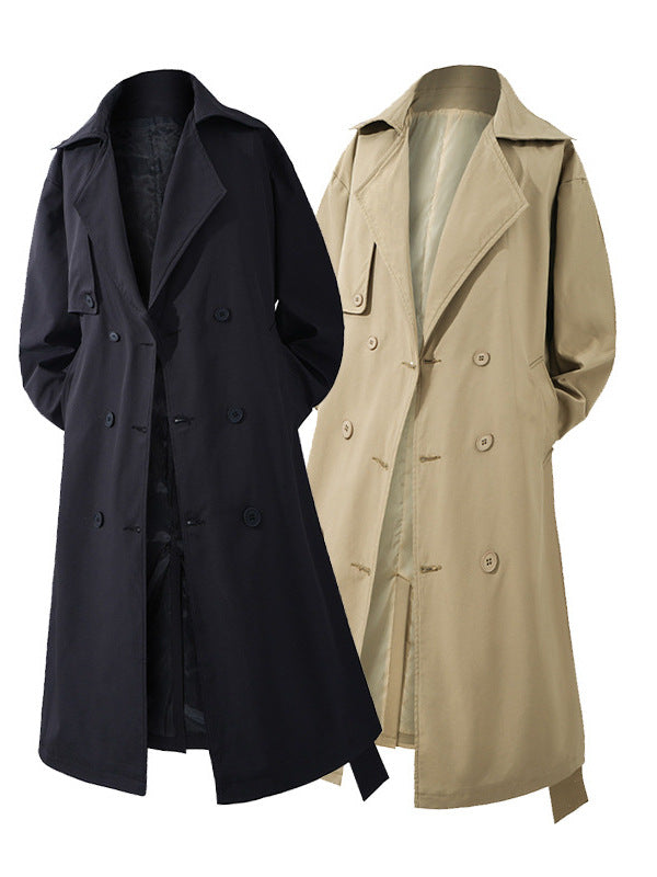 メンズトレンチコート カーキとブラック ダブルブレスト ロング丈
