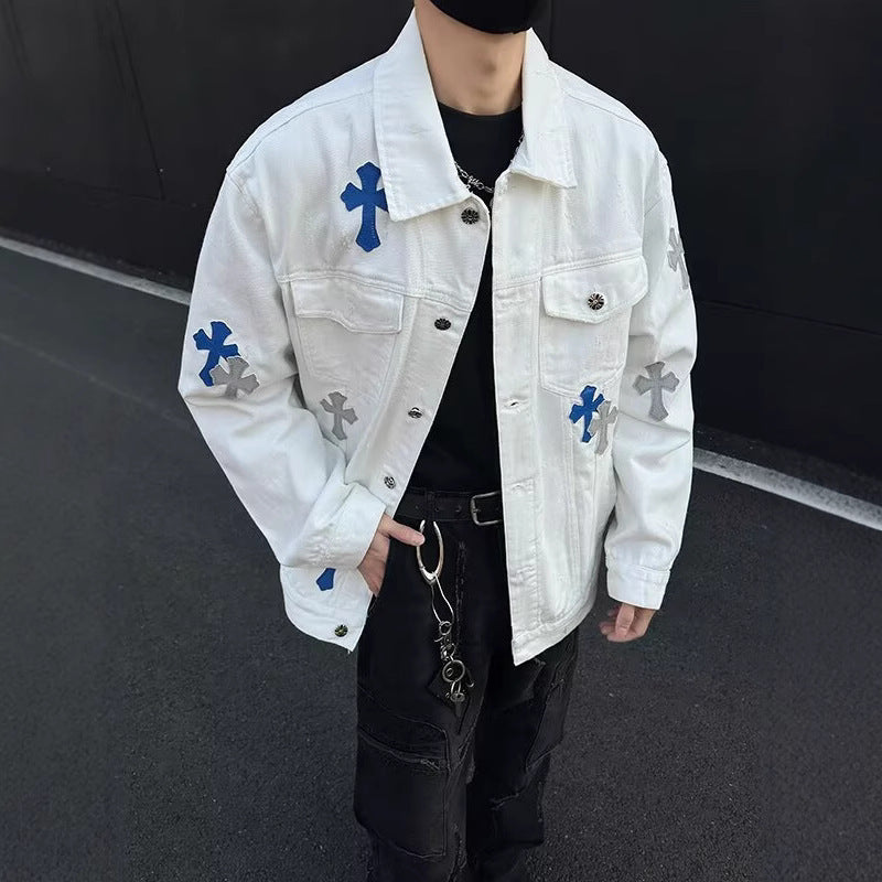デニムジャケット メンズ — クロスパッチのオーバーサイズトラッカージャケット