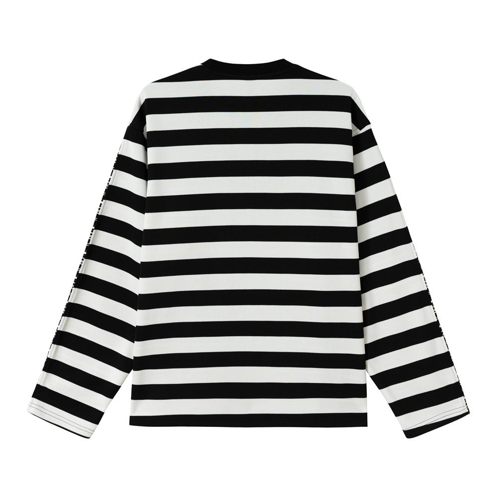 メンズ長袖Tシャツ 背面ストライプ、クルーネックリブ