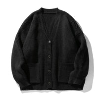 ニットカーディガン メンズ — 厚手リブ編みのVネックオーバーサイズウール