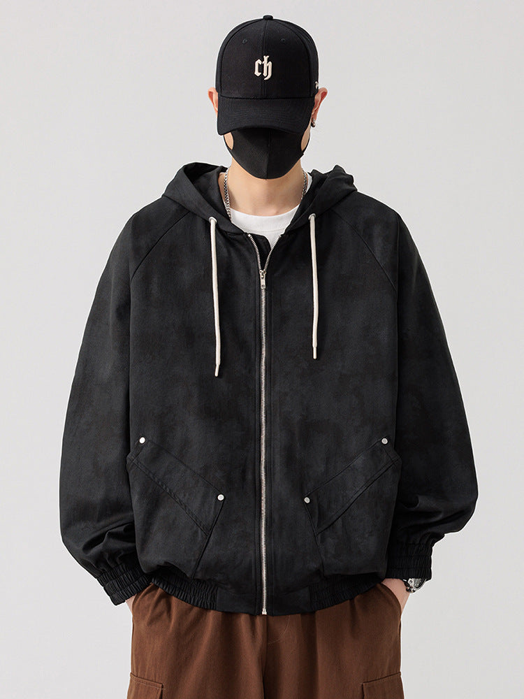 フード付きジャケット メンズ — タイダイ加工コットンのジップアップブルゾン