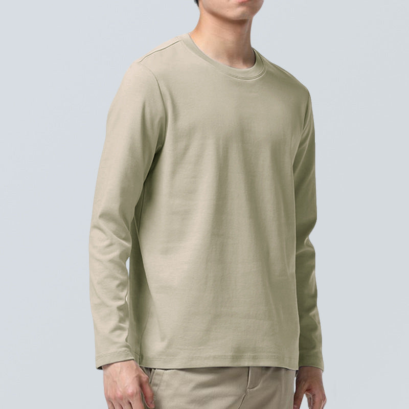 メンズ長袖ラウンドネックTシャツ（ベージュ）
