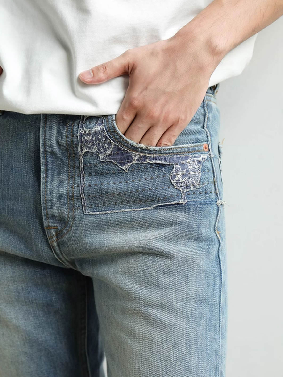 アオイリペアデニムジーンズ