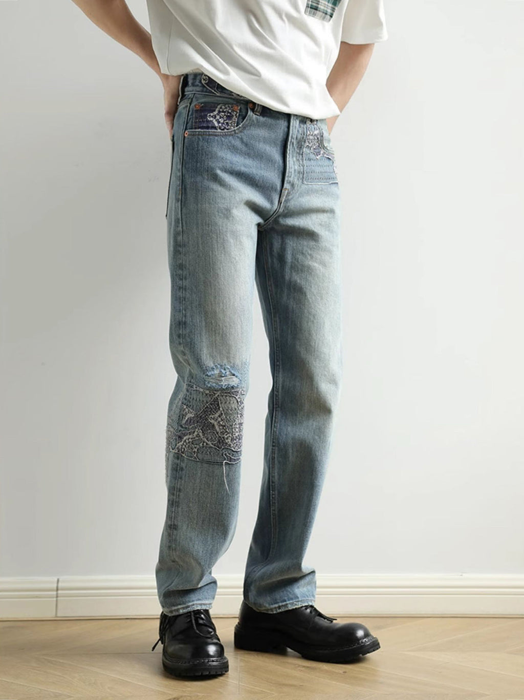 アオイリペアデニムジーンズ