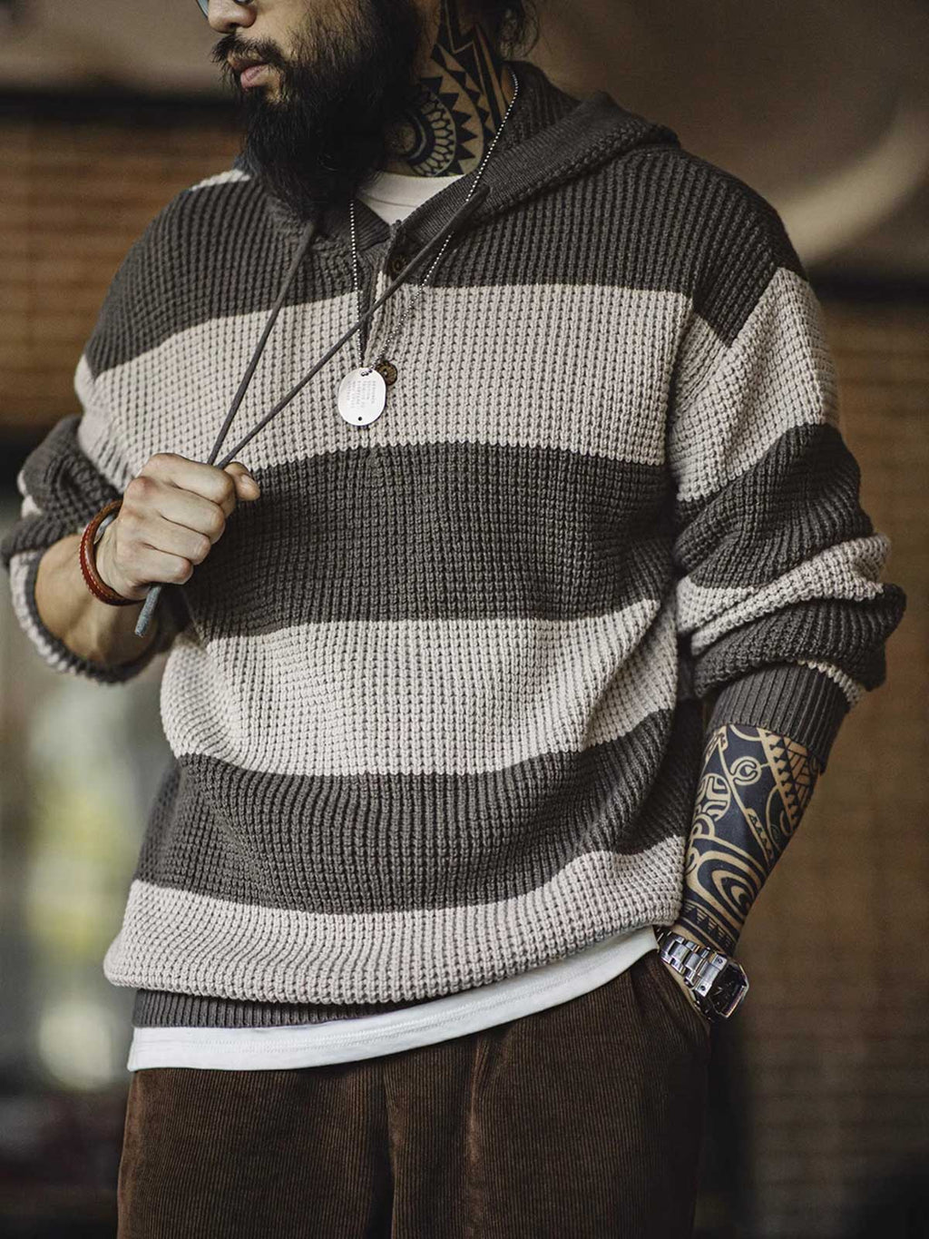 レオ ボーダー ニット パーカ