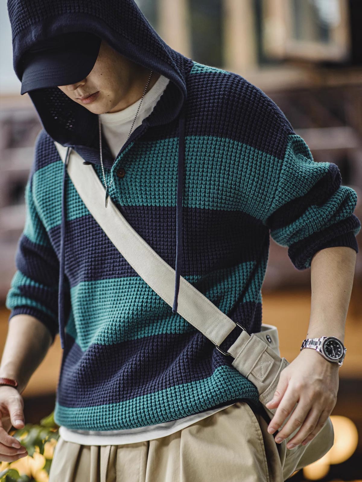 レオ ボーダー ニット パーカ