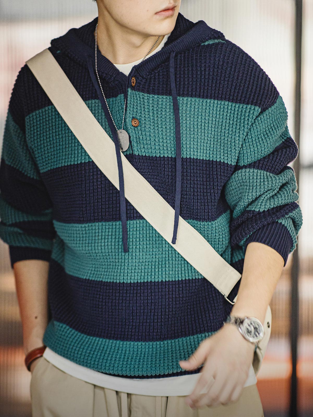 レオ ボーダー ニット パーカ