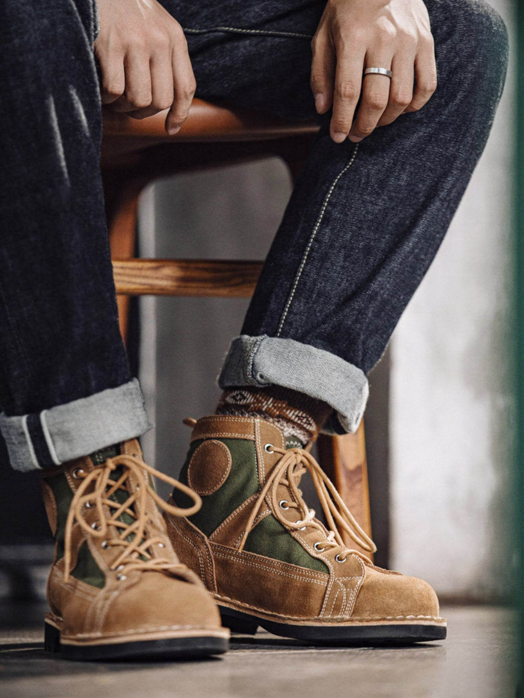 ケンジ オリーブ スエードブーツ