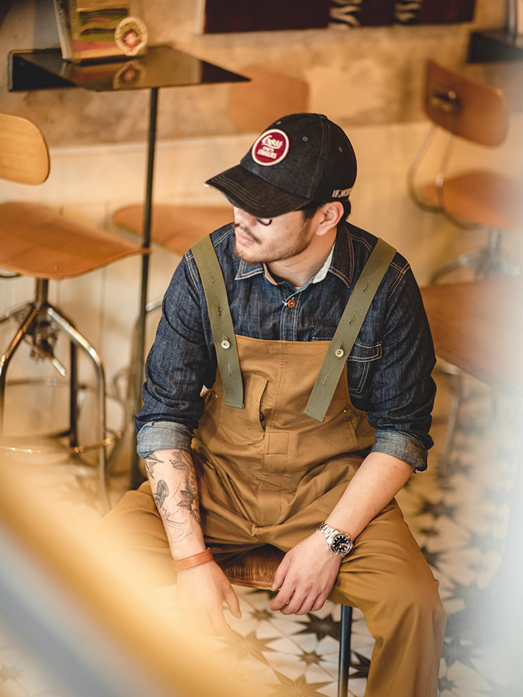 タケ ベージュ ワークオーバーオール