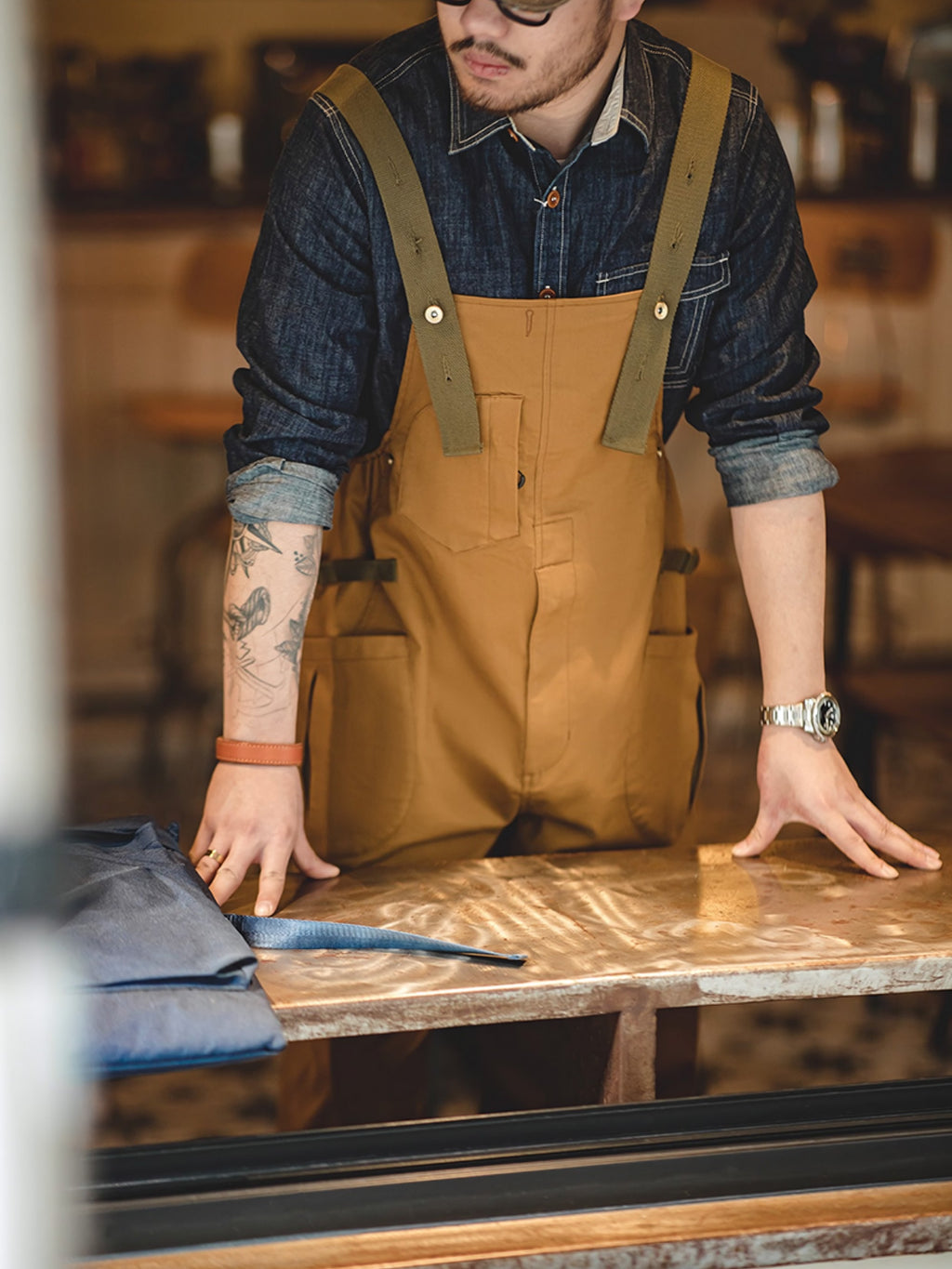 タケ ベージュ ワークオーバーオール