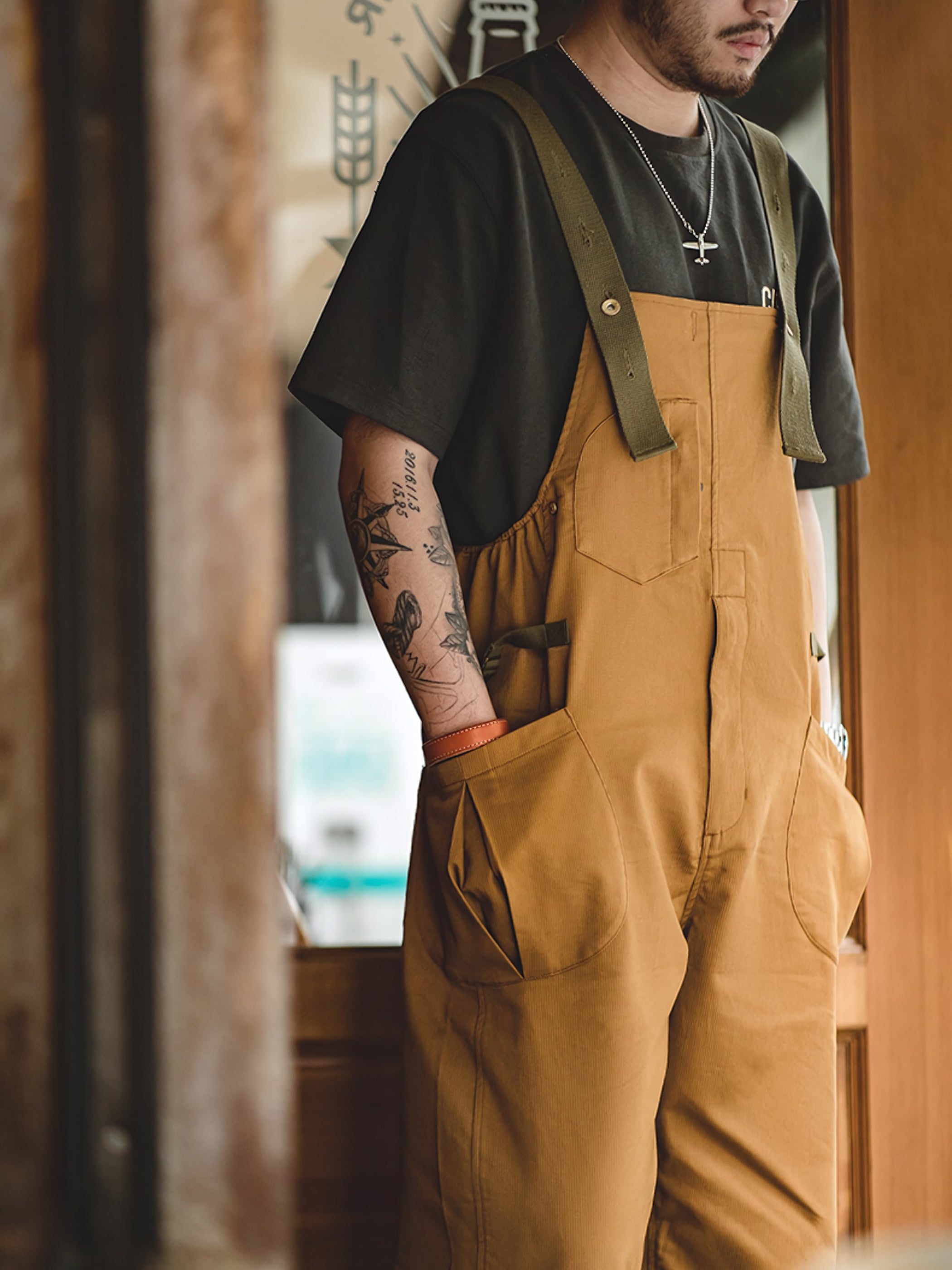 タケ ベージュ ワークオーバーオール