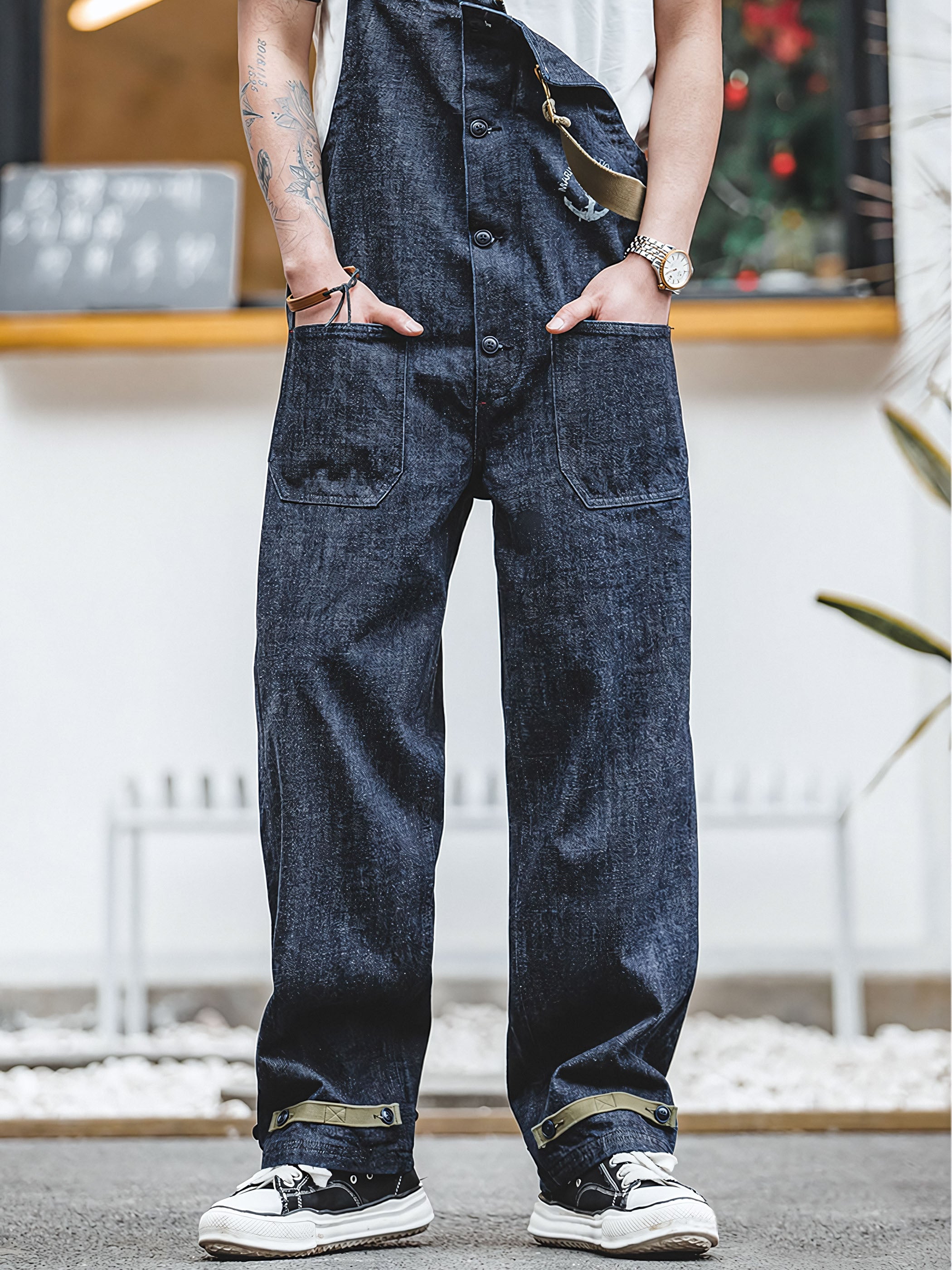 カイ インディゴ セルビッジ デニムオーバーオール