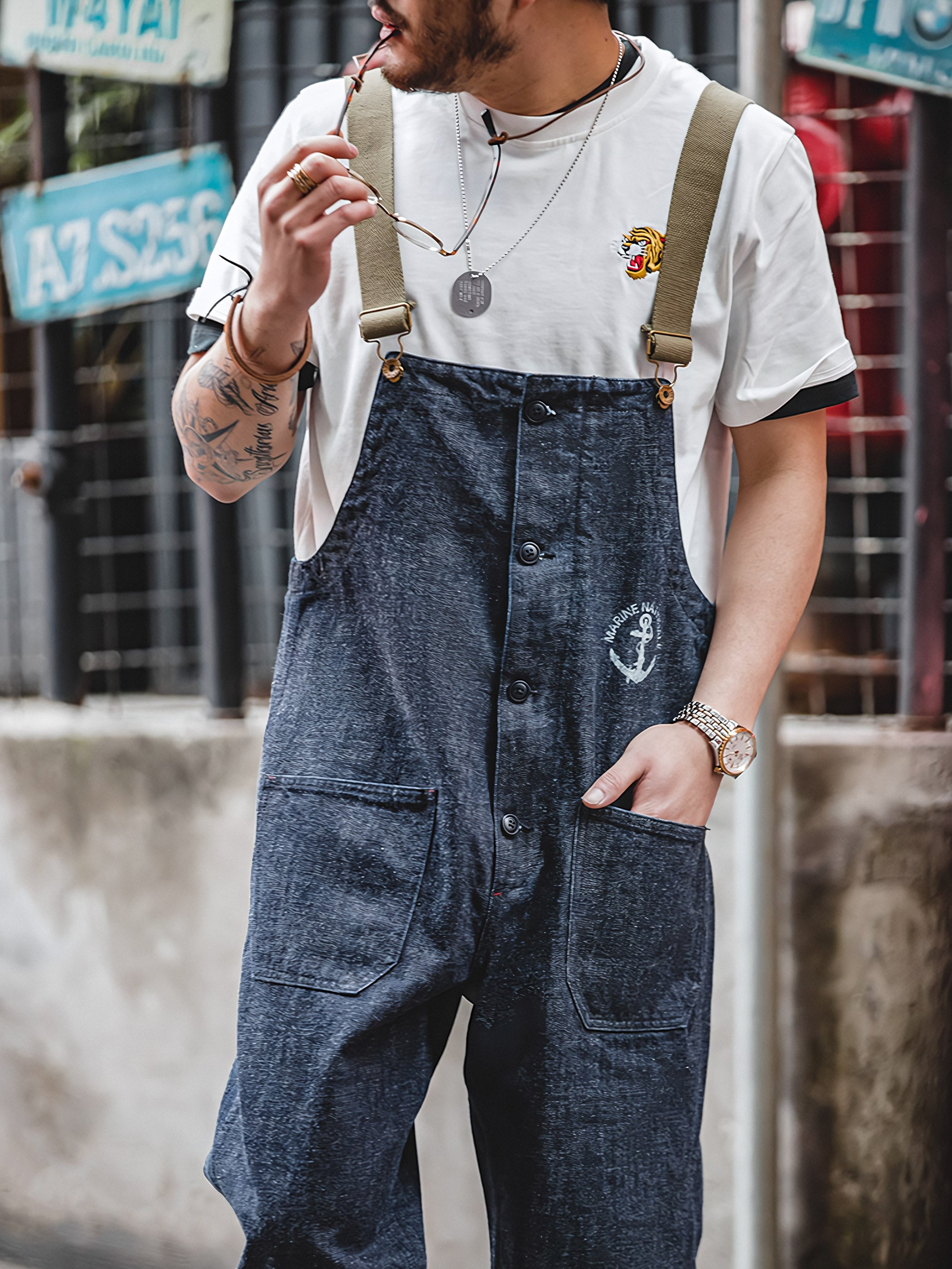 カイ インディゴ セルビッジ デニムオーバーオール