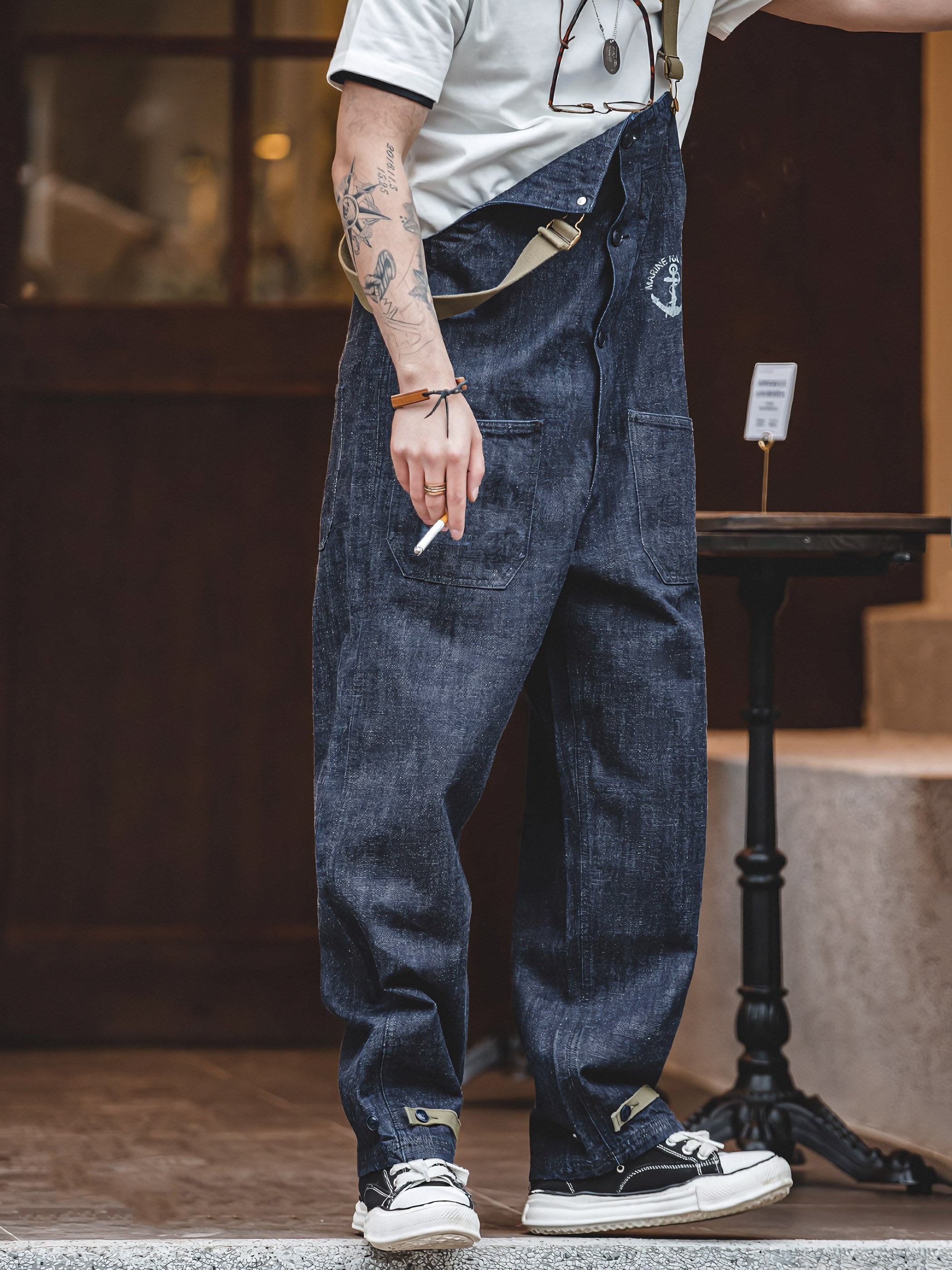 カイ インディゴ セルビッジ デニムオーバーオール