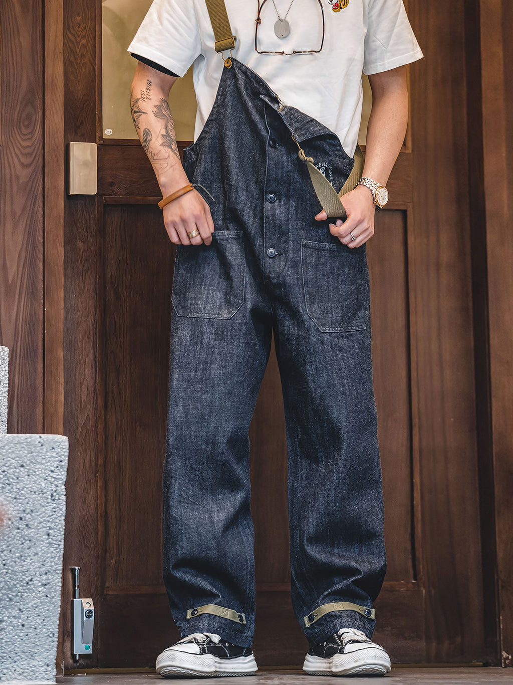 カイ インディゴ セルビッジ デニムオーバーオール