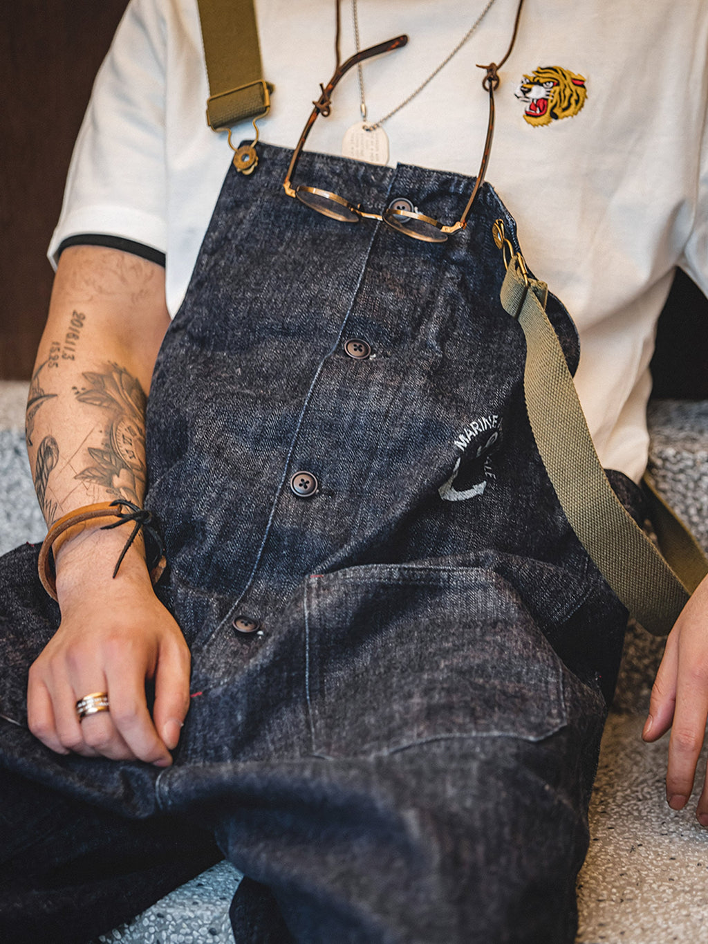 カイ インディゴ セルビッジ デニムオーバーオール